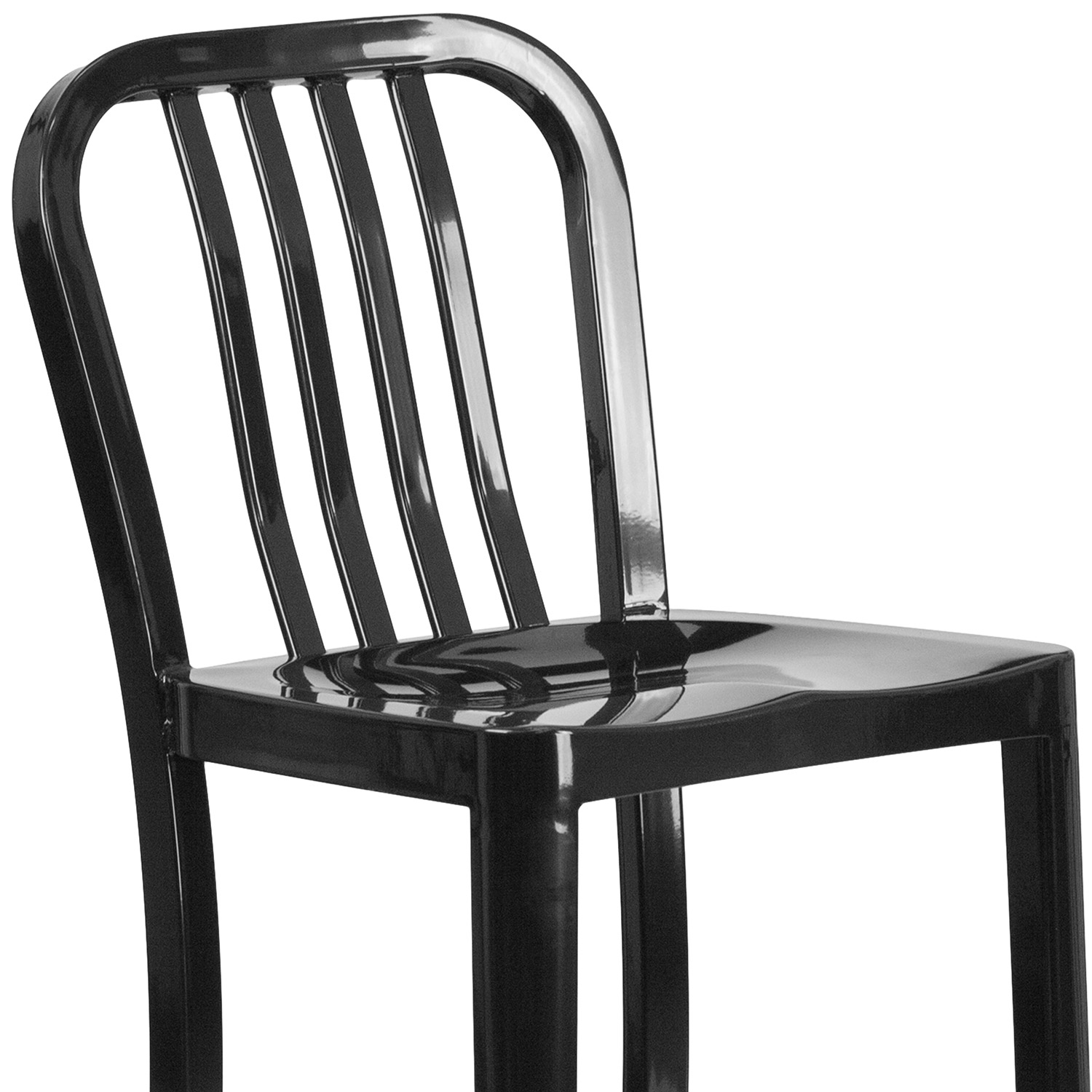 BLNK Gael Commercial Metal Indoor-Outdoor Bar Stool with Vertical Slat Back - Black