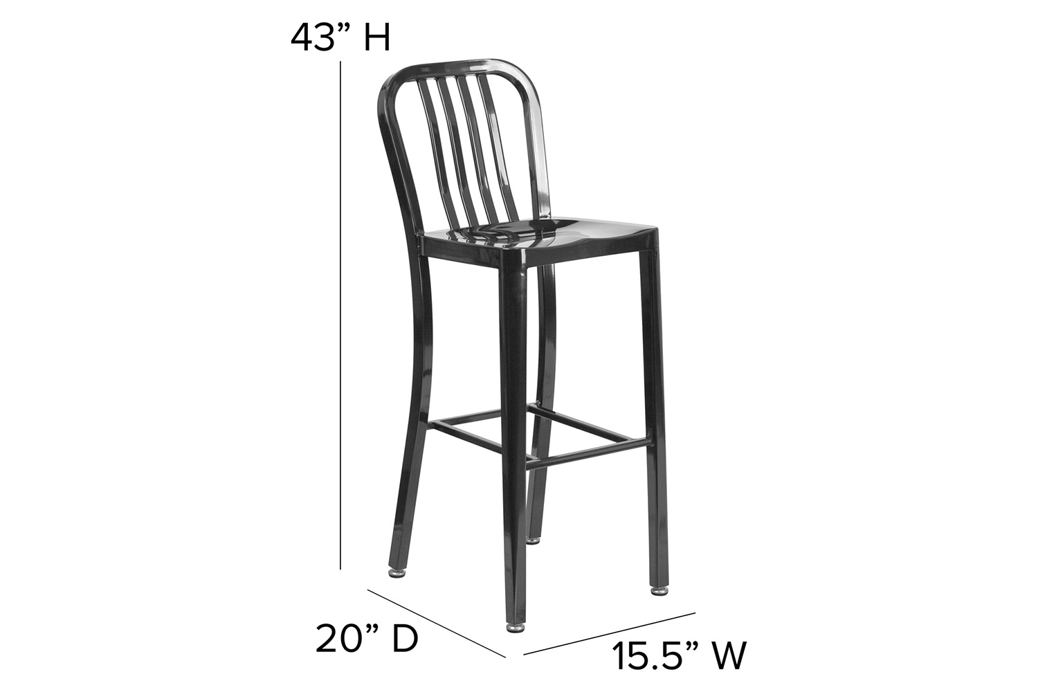 BLNK Gael Commercial Metal Indoor-Outdoor Bar Stool with Vertical Slat Back - Black