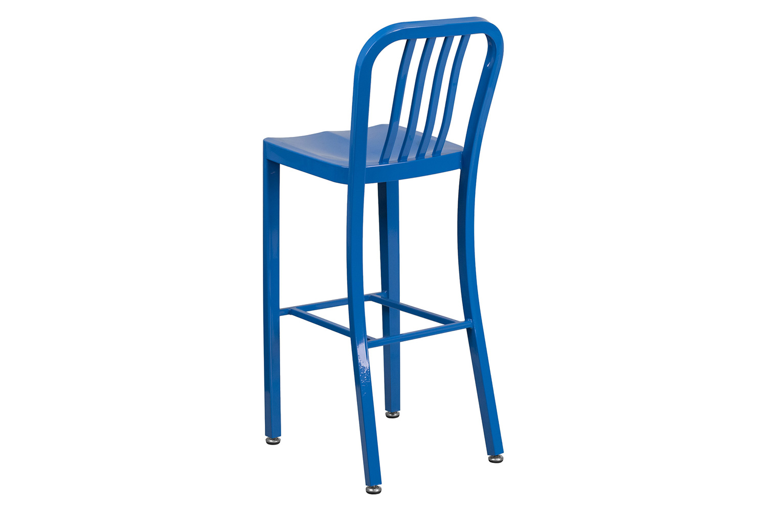 BLNK Gael Commercial Metal Indoor-Outdoor Bar Stool with Vertical Slat Back - Blue