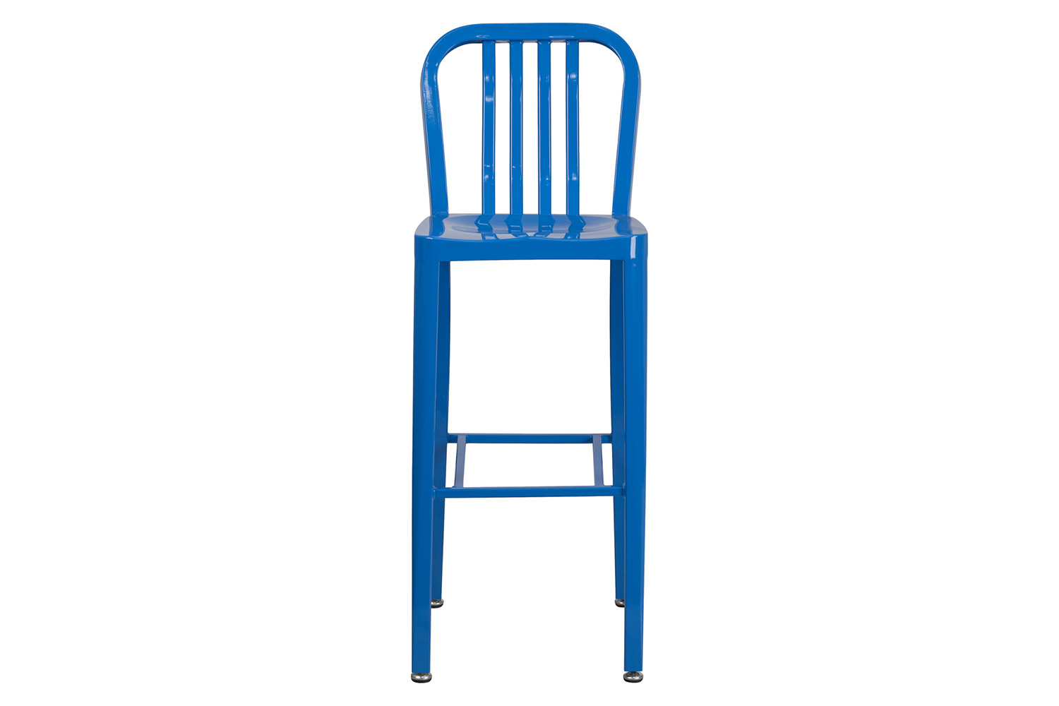 BLNK Gael Commercial Metal Indoor-Outdoor Bar Stool with Vertical Slat Back - Blue