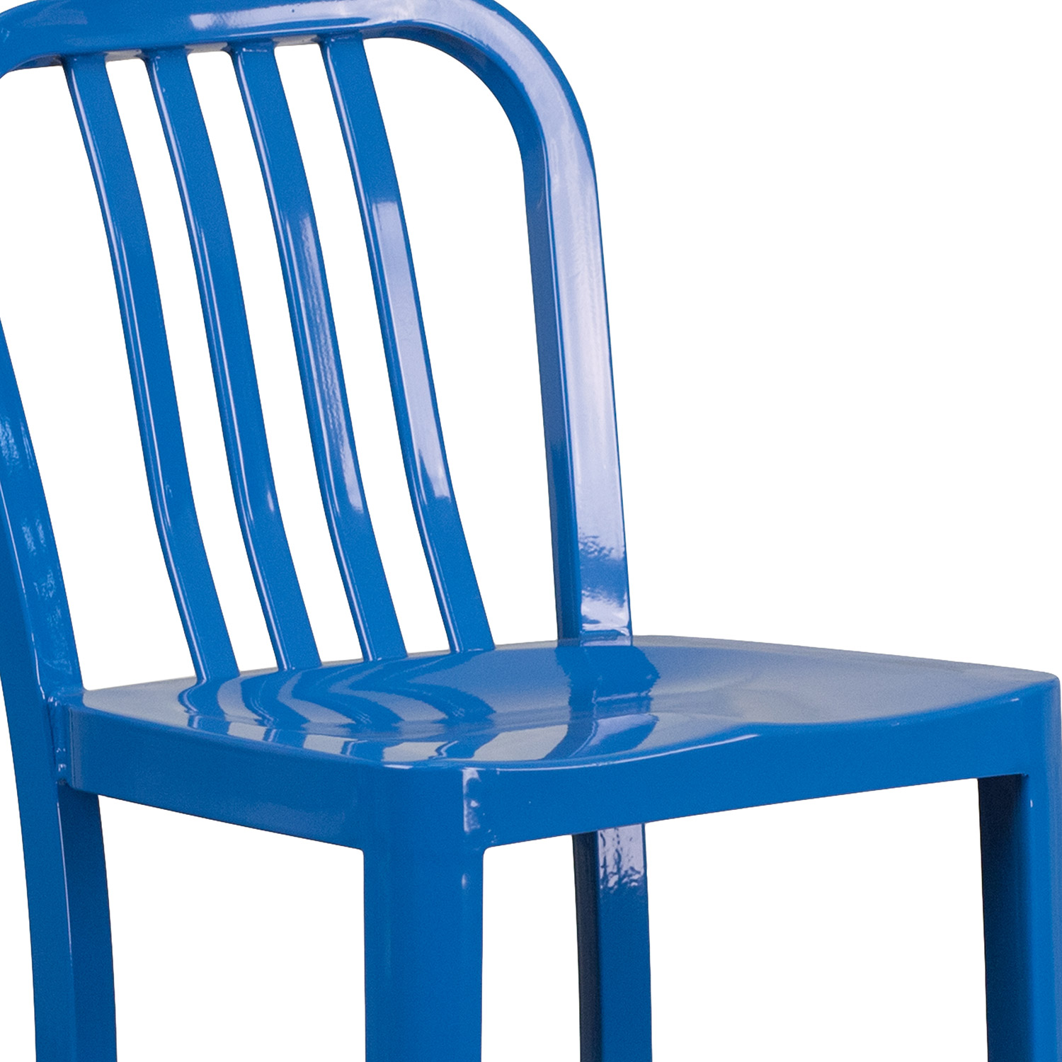 BLNK Gael Commercial Metal Indoor-Outdoor Bar Stool with Vertical Slat Back - Blue