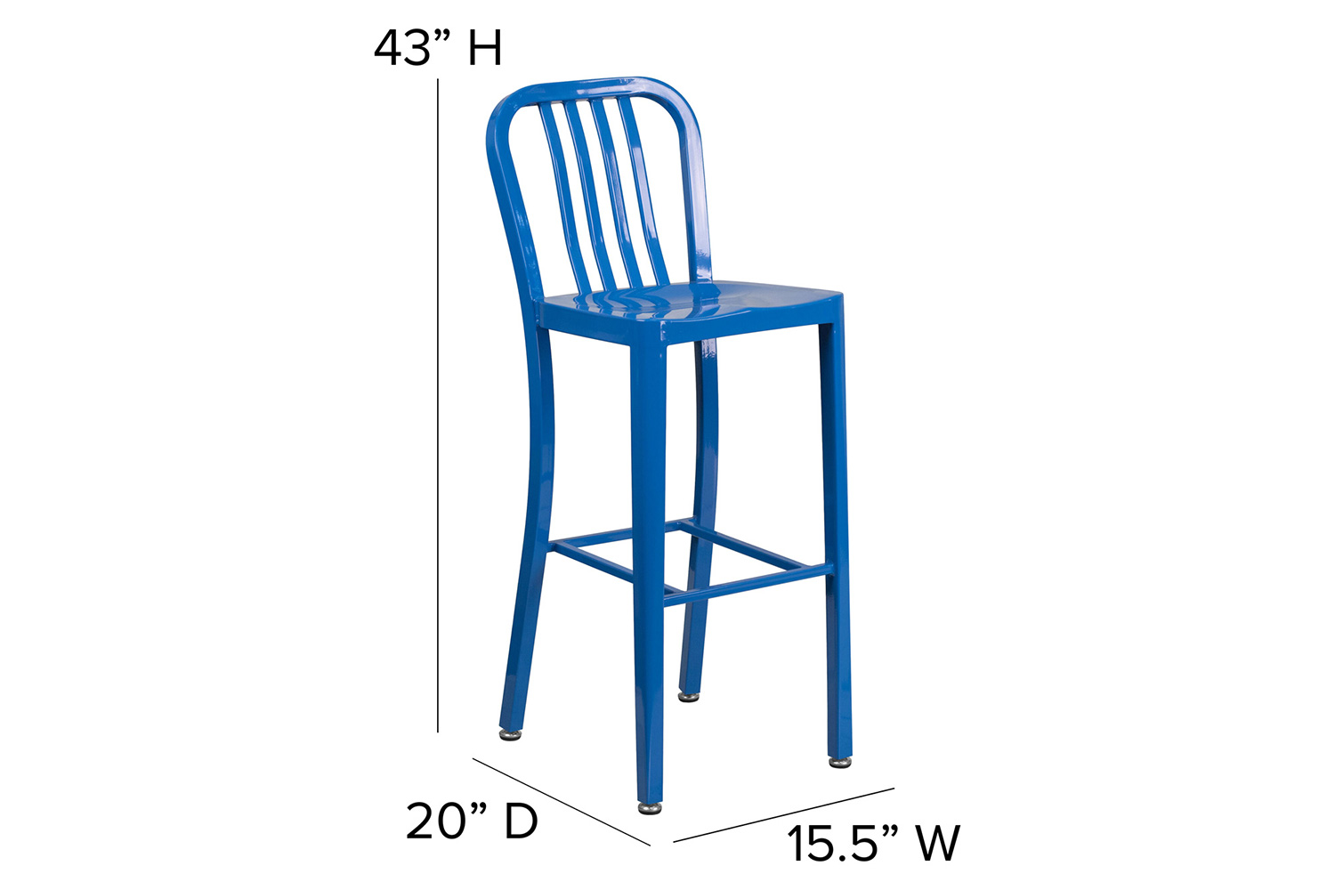 BLNK Gael Commercial Metal Indoor-Outdoor Bar Stool with Vertical Slat Back - Blue