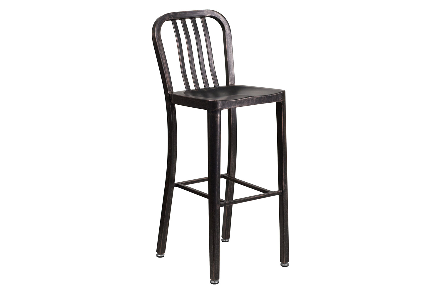 BLNK Gael Commercial Metal Indoor-Outdoor Bar Stool with Vertical Slat Back - Black/Antique Gold