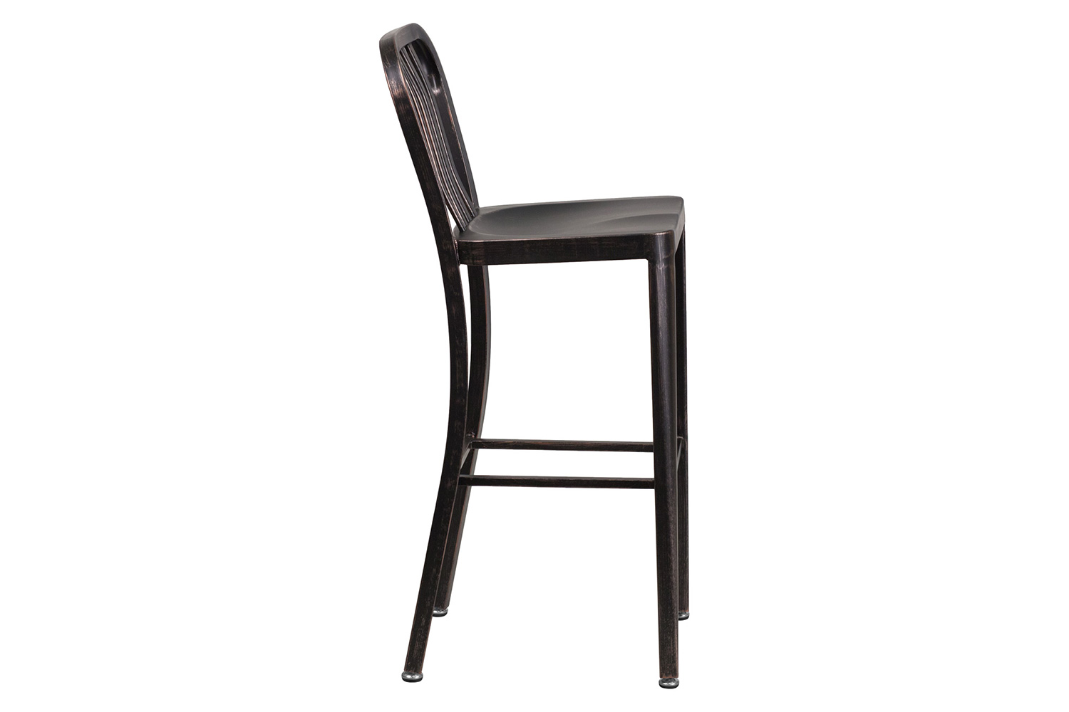 BLNK Gael Commercial Metal Indoor-Outdoor Bar Stool with Vertical Slat Back - Black/Antique Gold