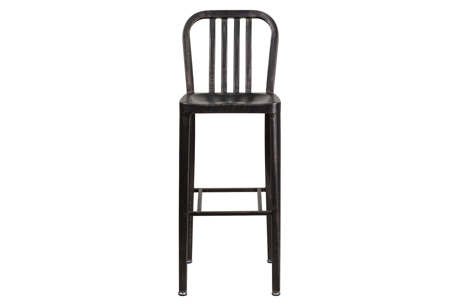 BLNK Gael Commercial Metal Indoor-Outdoor Bar Stool with Vertical Slat Back - Black/Antique Gold