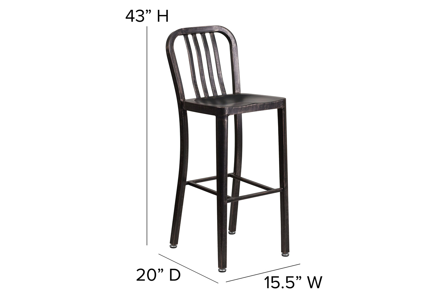 BLNK Gael Commercial Metal Indoor-Outdoor Bar Stool with Vertical Slat Back - Black/Antique Gold