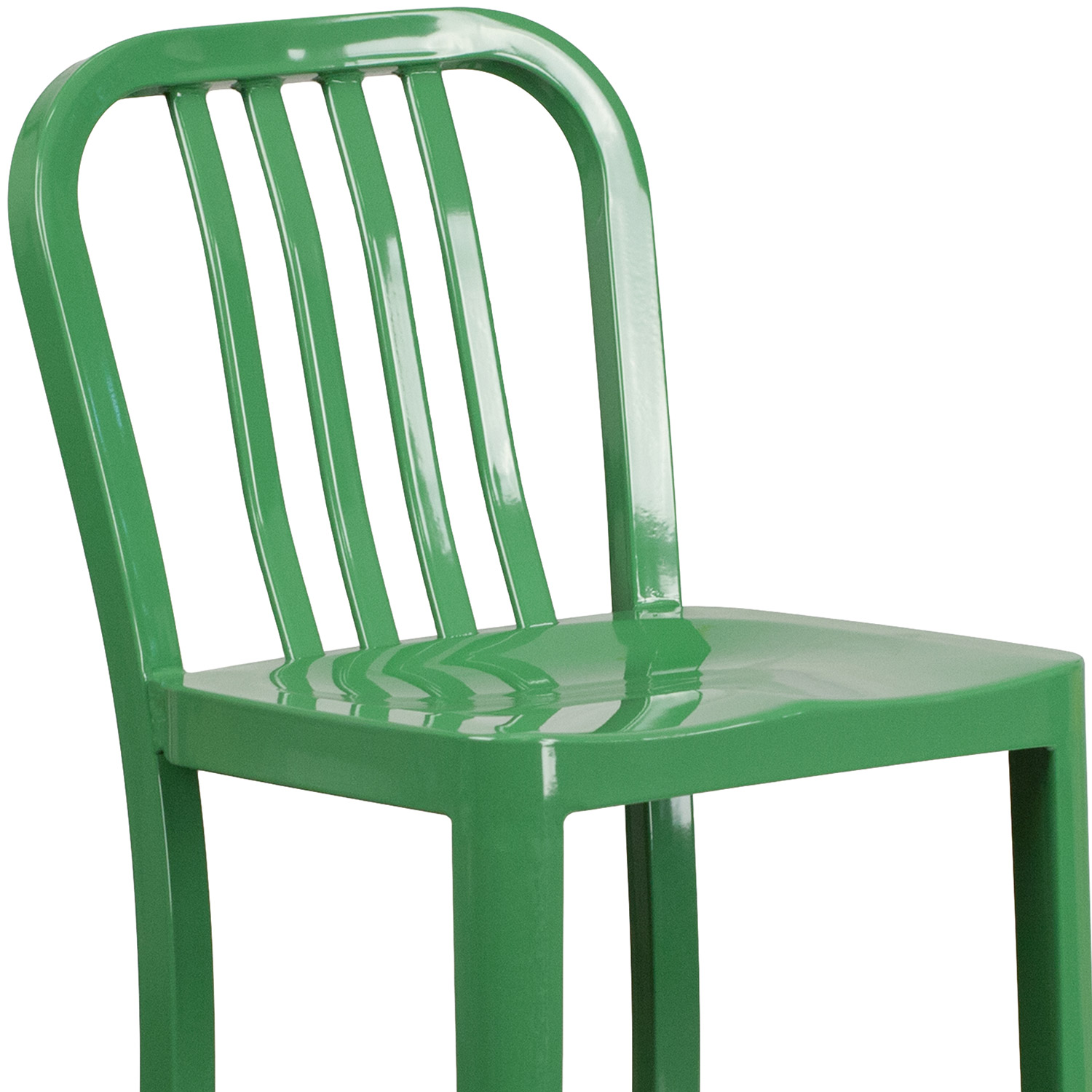 BLNK Gael Commercial Metal Indoor-Outdoor Bar Stool with Vertical Slat Back - Green