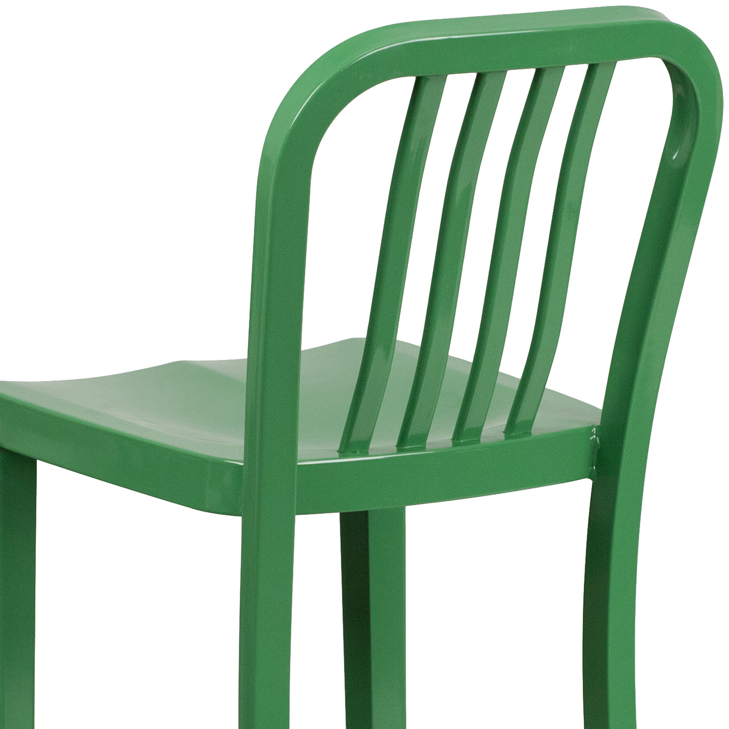 BLNK Gael Commercial Metal Indoor-Outdoor Bar Stool with Vertical Slat Back - Green