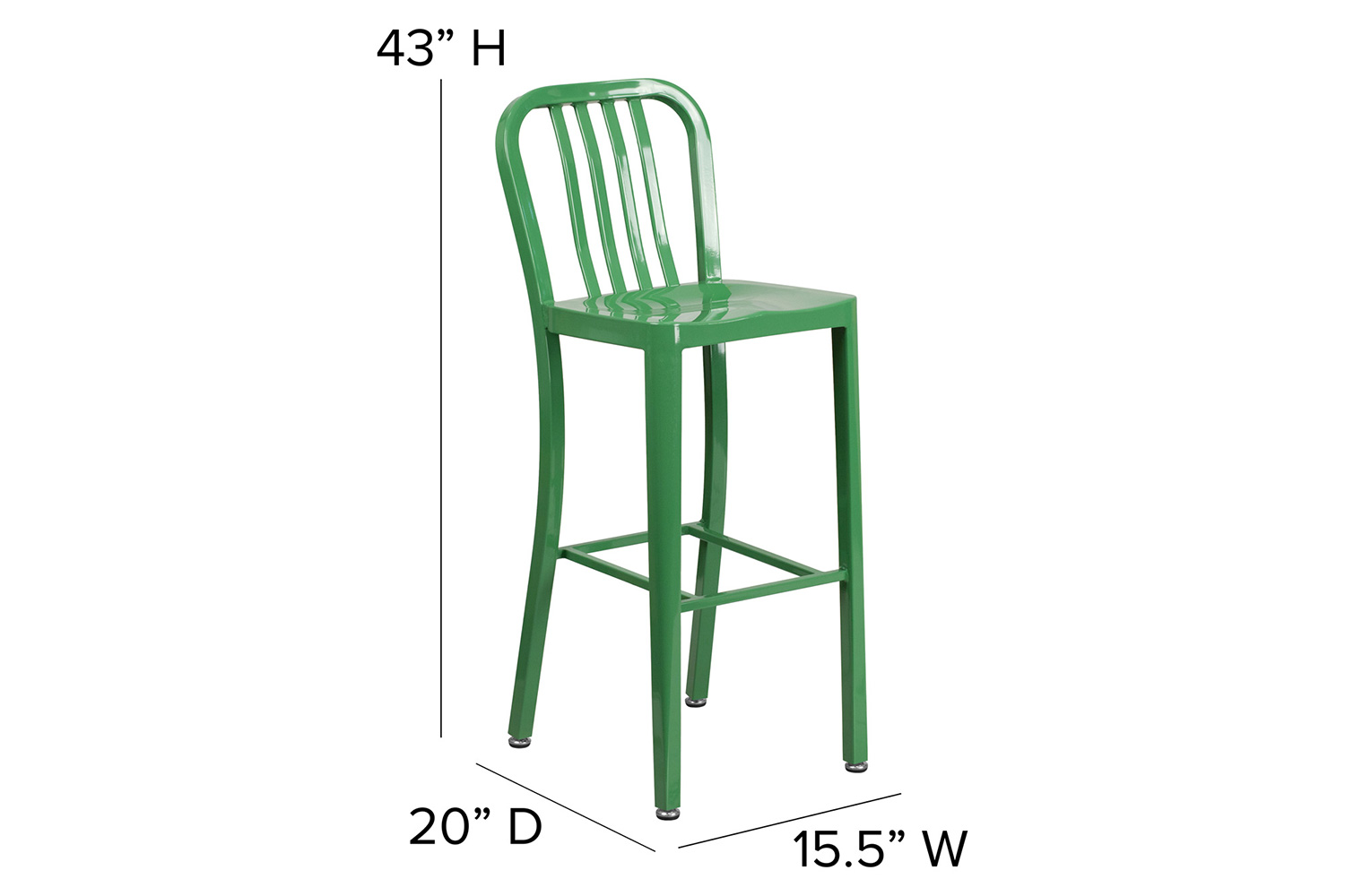 BLNK Gael Commercial Metal Indoor-Outdoor Bar Stool with Vertical Slat Back - Green