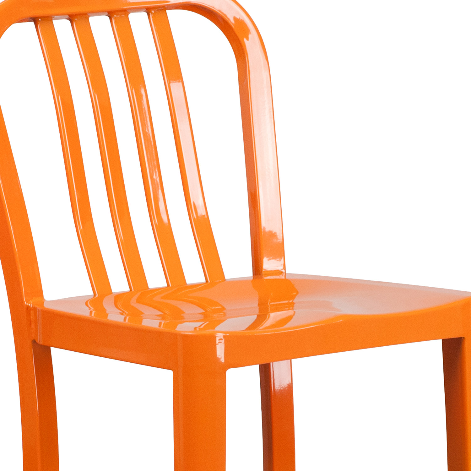 BLNK Gael Commercial Metal Indoor-Outdoor Bar Stool with Vertical Slat Back - Orange