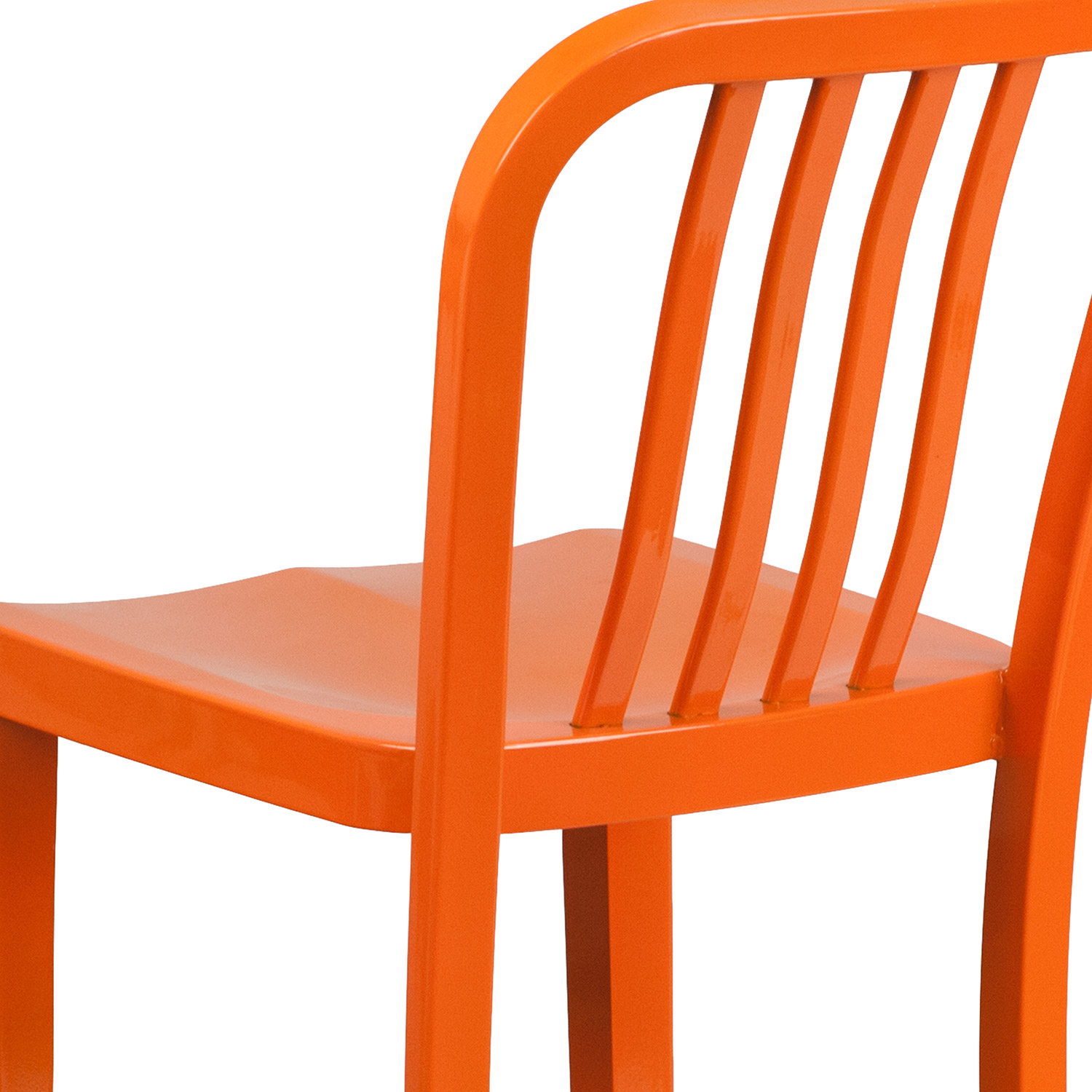 BLNK Gael Commercial Metal Indoor-Outdoor Bar Stool with Vertical Slat Back - Orange