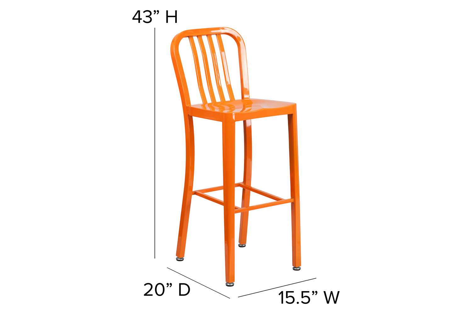 BLNK Gael Commercial Metal Indoor-Outdoor Bar Stool with Vertical Slat Back - Orange