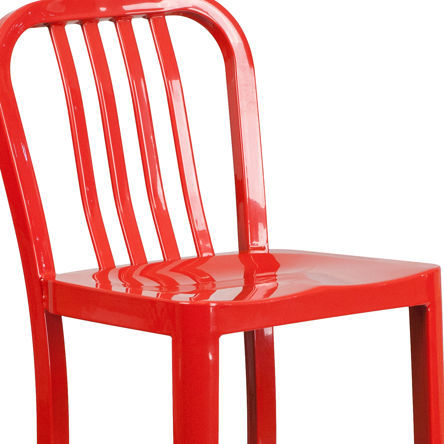 BLNK Gael Commercial Metal Indoor-Outdoor Bar Stool with Vertical Slat Back - Red