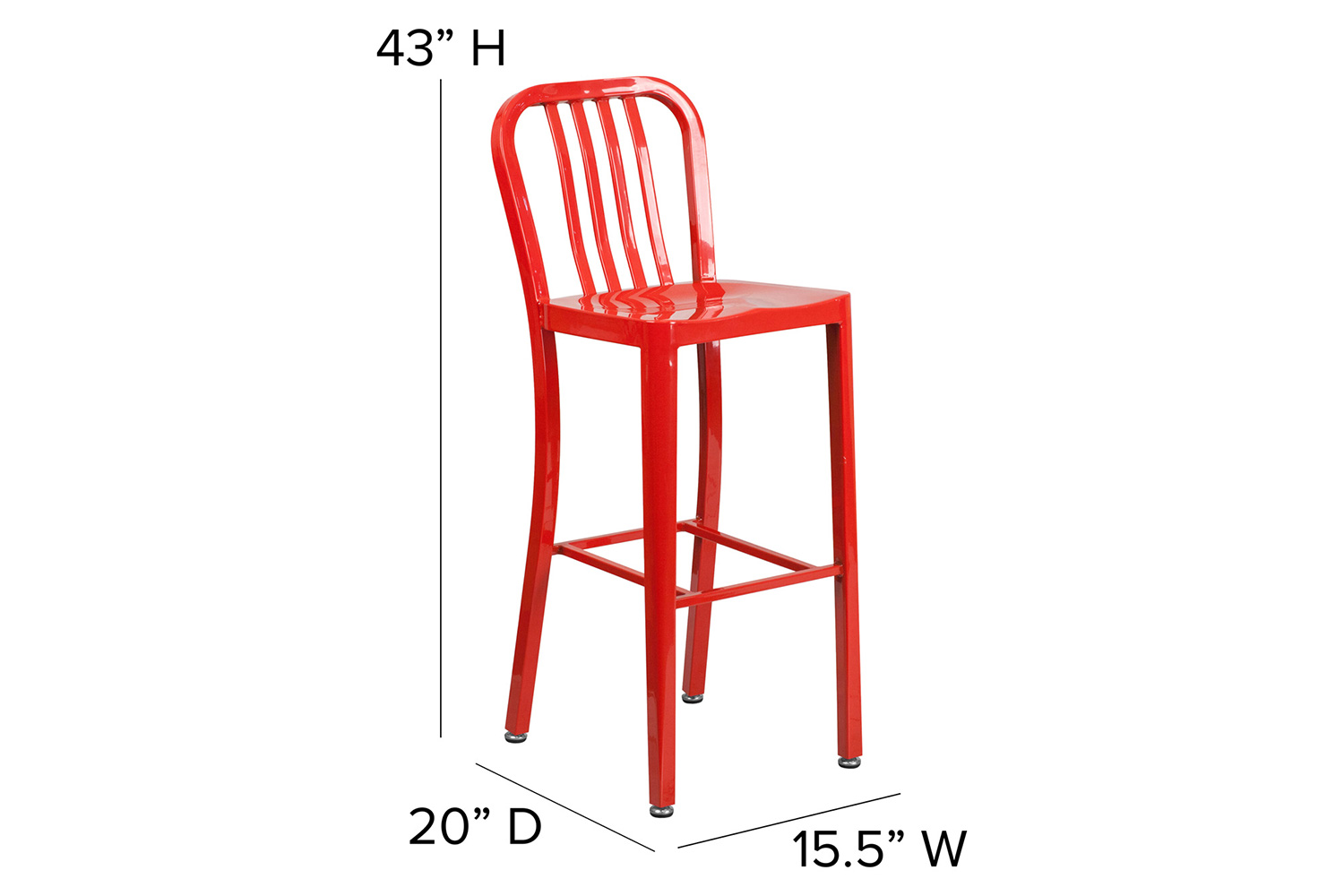 BLNK Gael Commercial Metal Indoor-Outdoor Bar Stool with Vertical Slat Back - Red