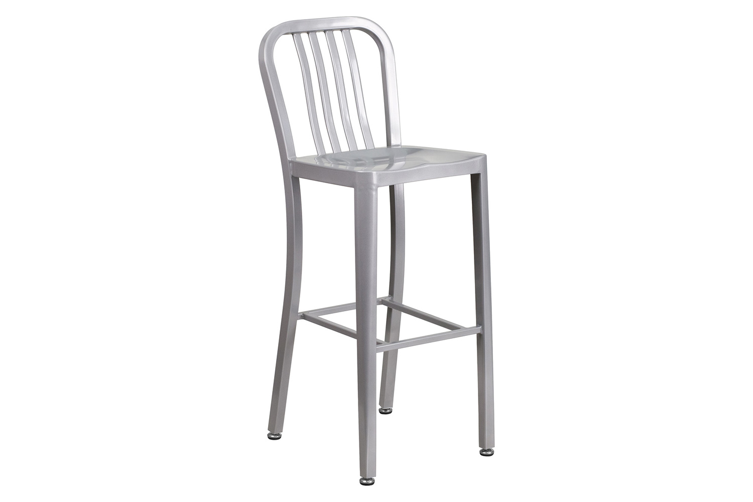 BLNK Gael Commercial Metal Indoor-Outdoor Bar Stool with Vertical Slat Back - Silver