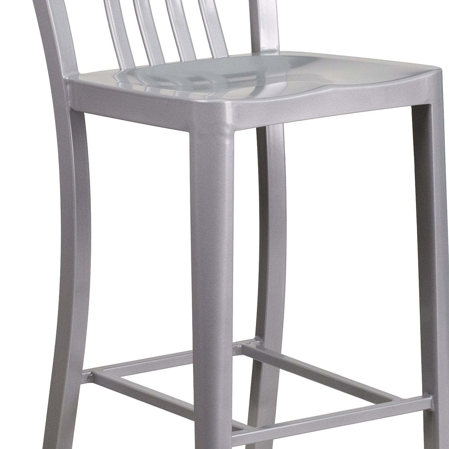 BLNK Gael Commercial Metal Indoor-Outdoor Bar Stool with Vertical Slat Back - Silver