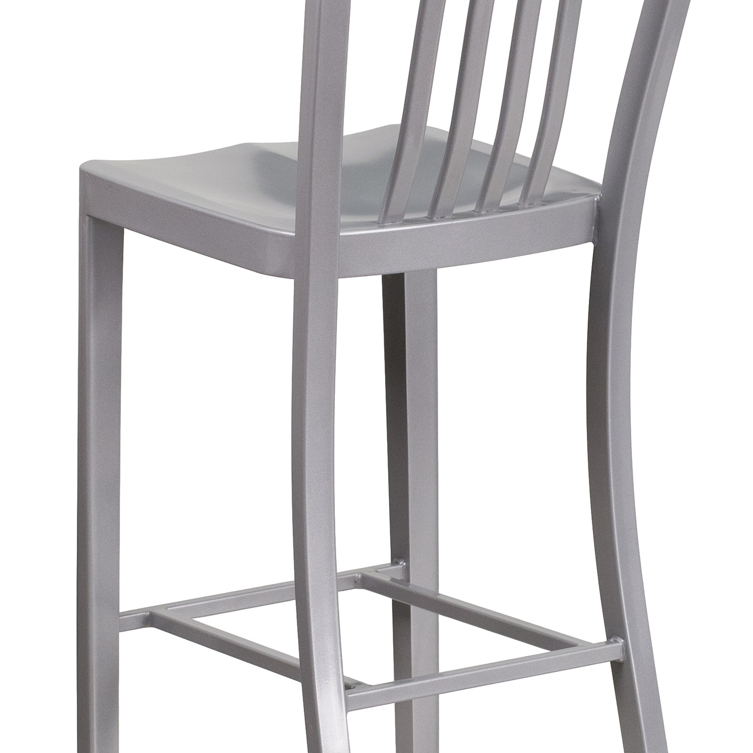 BLNK Gael Commercial Metal Indoor-Outdoor Bar Stool with Vertical Slat Back - Silver