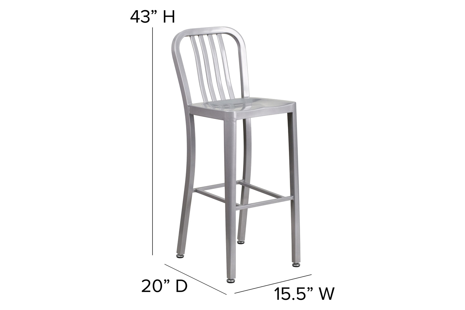 BLNK Gael Commercial Metal Indoor-Outdoor Bar Stool with Vertical Slat Back - Silver