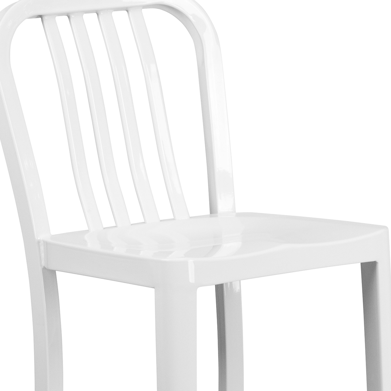 BLNK Gael Commercial Metal Indoor-Outdoor Bar Stool with Vertical Slat Back - White