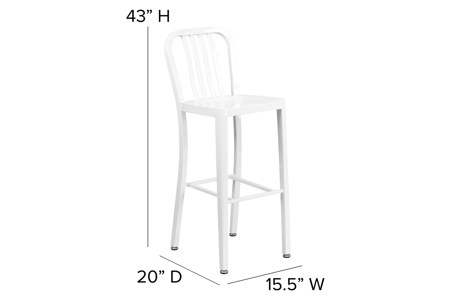 BLNK Gael Commercial Metal Indoor-Outdoor Bar Stool with Vertical Slat Back - White