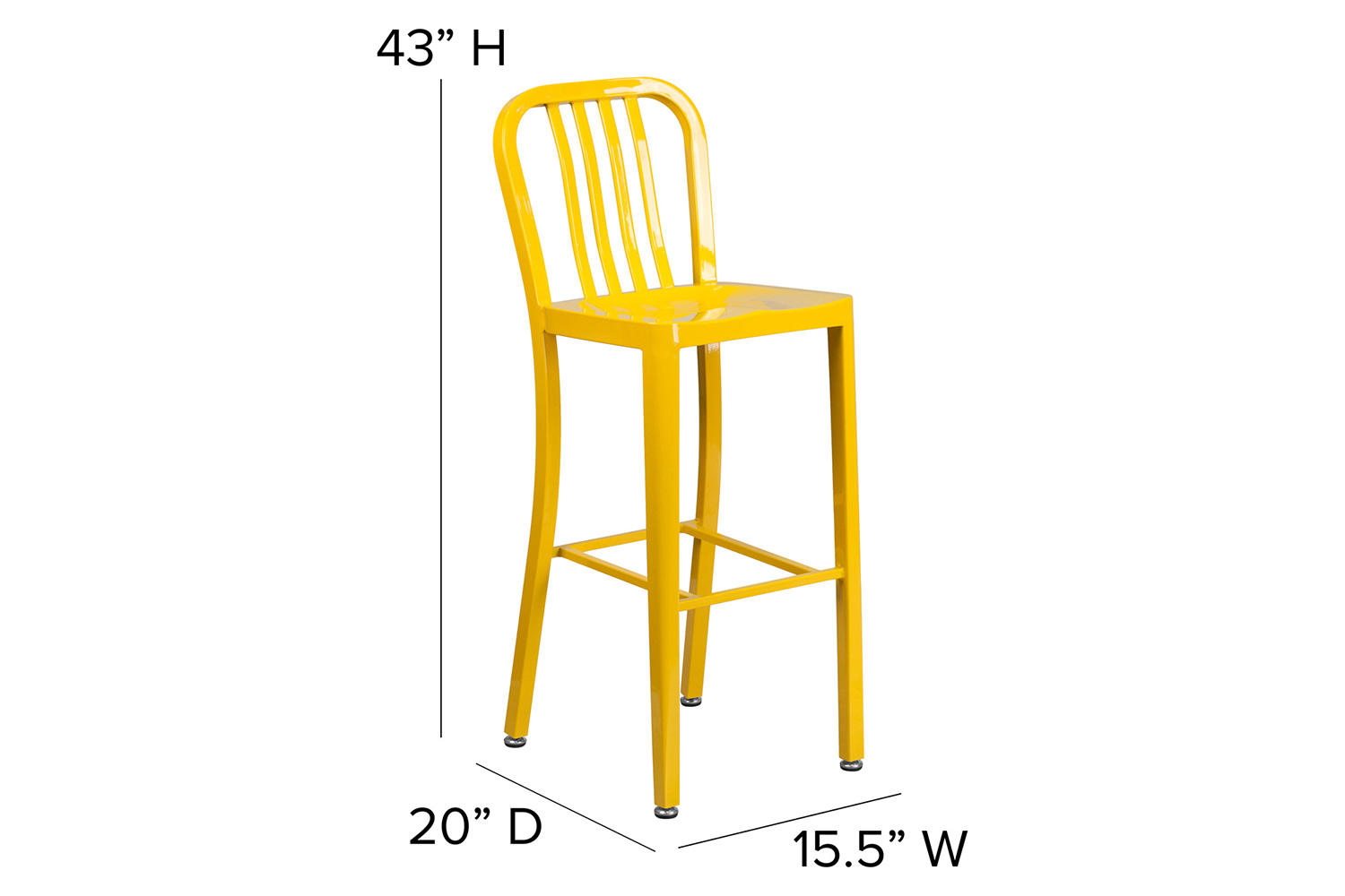 BLNK Gael Commercial Metal Indoor-Outdoor Bar Stool with Vertical Slat Back - Yellow