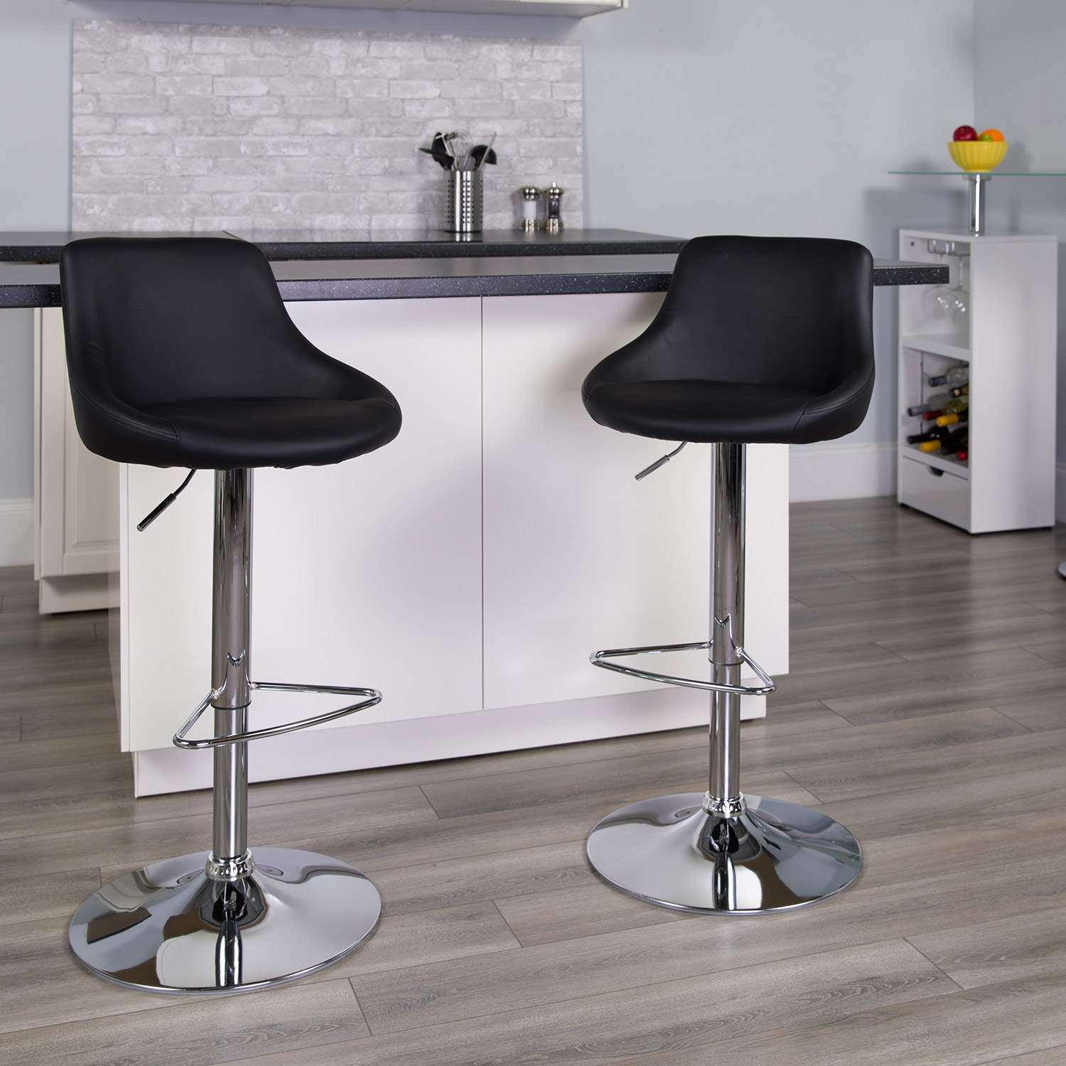 BLNK Dale Contemporary Vinyl Bucket Seat Adjustable Height Bar Stool with Chrome Base