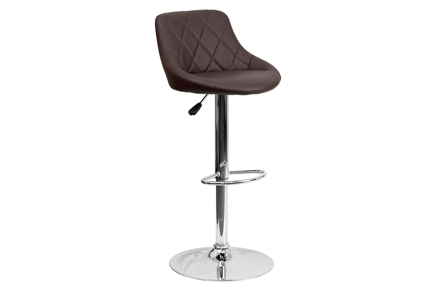 BLNK Dale Contemporary Vinyl Bucket Seat Adjustable Height Bar Stool with Diamond Pattern Back and Chrome Base - Brown