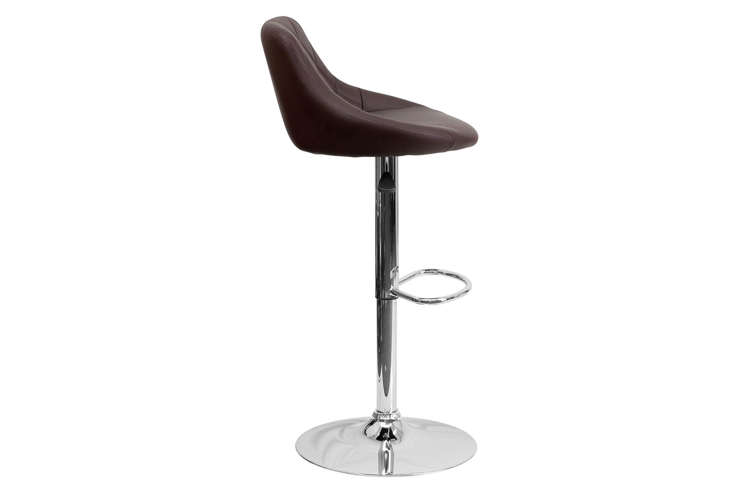 BLNK Dale Contemporary Vinyl Bucket Seat Adjustable Height Bar Stool with Diamond Pattern Back and Chrome Base - Brown