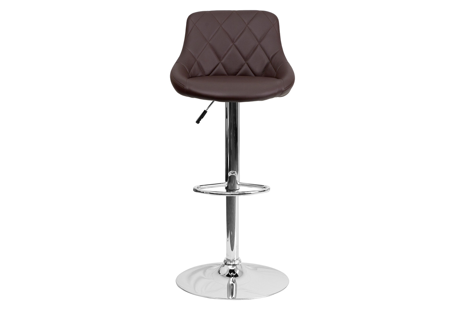 BLNK Dale Contemporary Vinyl Bucket Seat Adjustable Height Bar Stool with Diamond Pattern Back and Chrome Base - Brown