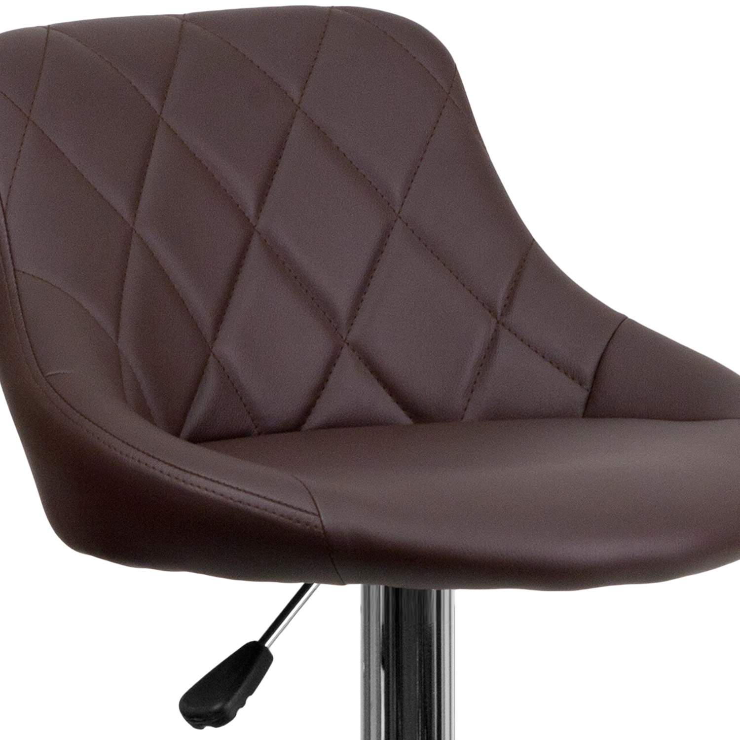 BLNK Dale Contemporary Vinyl Bucket Seat Adjustable Height Bar Stool with Diamond Pattern Back and Chrome Base - Brown