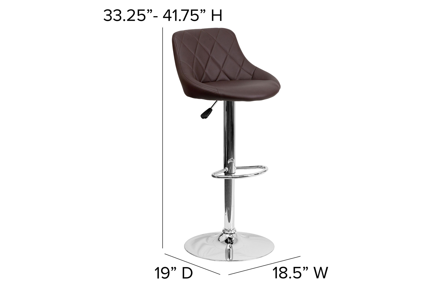 BLNK Dale Contemporary Vinyl Bucket Seat Adjustable Height Bar Stool with Diamond Pattern Back and Chrome Base - Brown