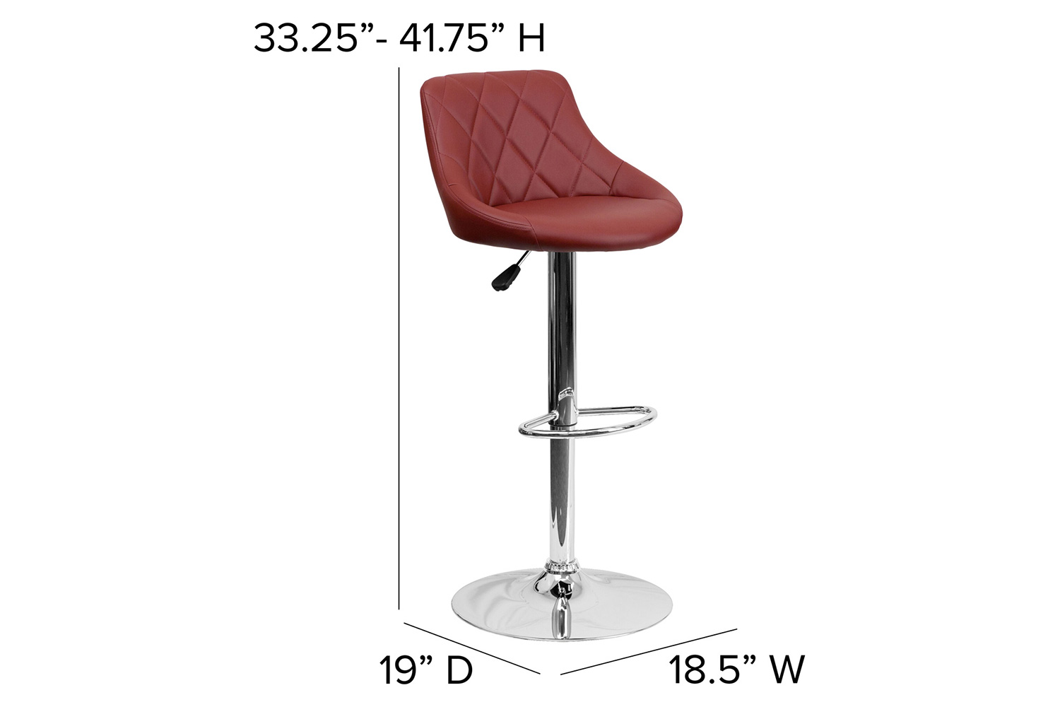 BLNK™ Dale Contemporary Vinyl Bucket Seat Adjustable Height Bar Stool with Diamond Pattern Back and Chrome Base - Burgundy