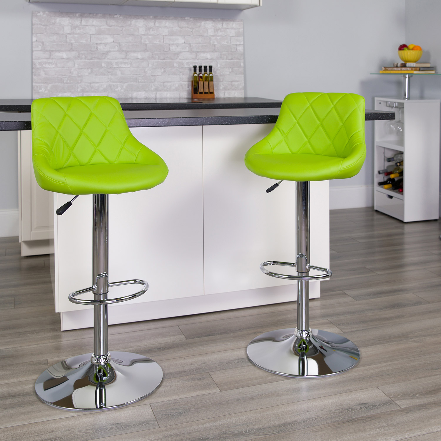 BLNK Dale Contemporary Vinyl Bucket Seat Adjustable Height Bar Stool with Diamond Pattern Back and Chrome Base