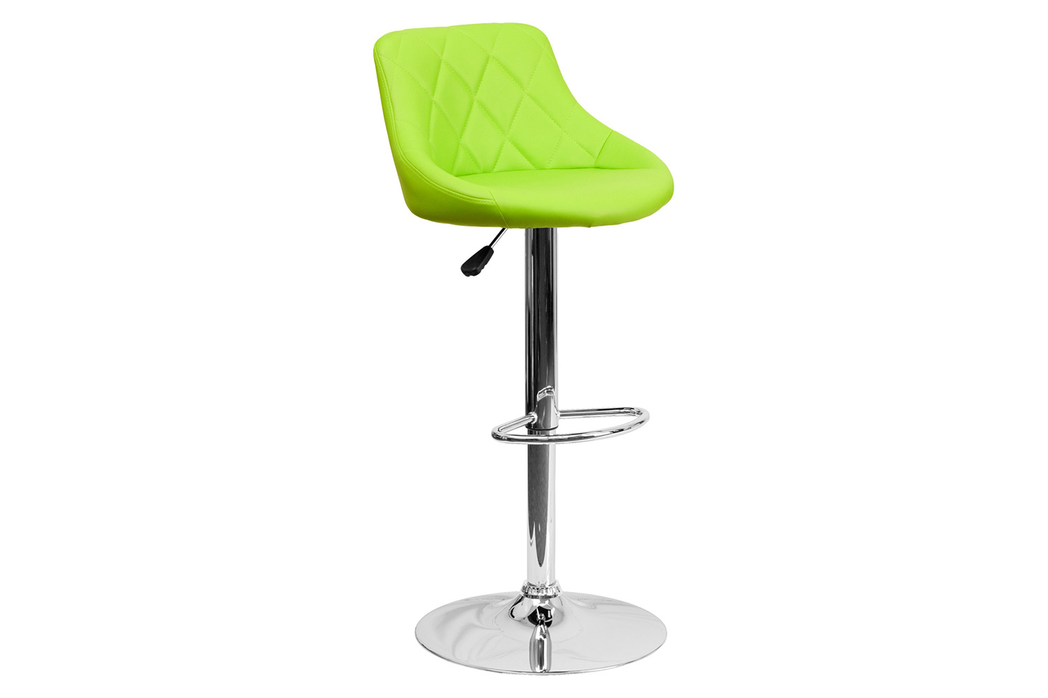 BLNK Dale Contemporary Vinyl Bucket Seat Adjustable Height Bar Stool with Diamond Pattern Back and Chrome Base - Green