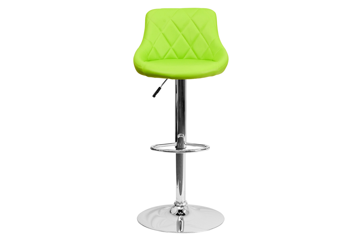 BLNK Dale Contemporary Vinyl Bucket Seat Adjustable Height Bar Stool with Diamond Pattern Back and Chrome Base - Green