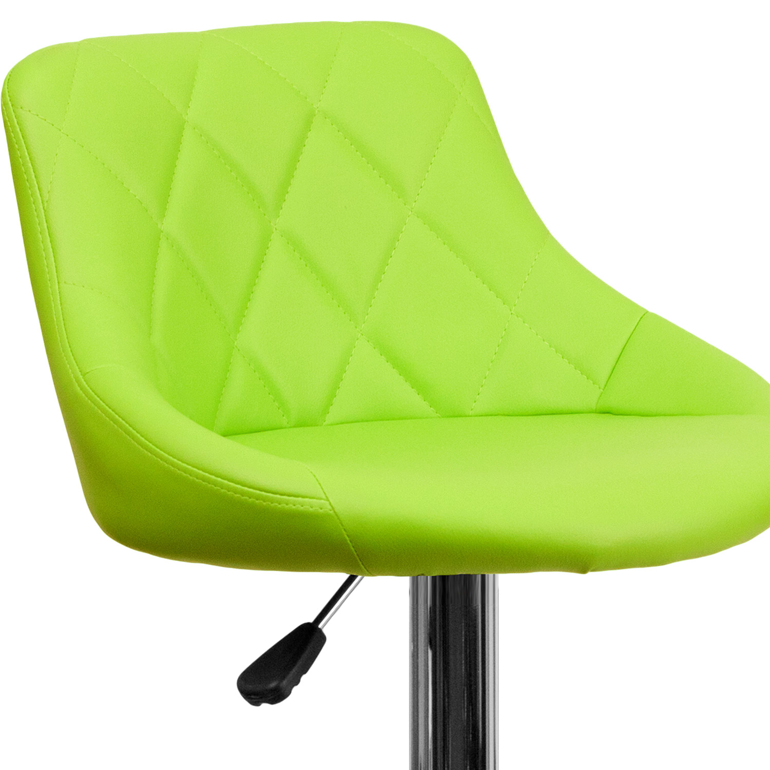 BLNK Dale Contemporary Vinyl Bucket Seat Adjustable Height Bar Stool with Diamond Pattern Back and Chrome Base - Green