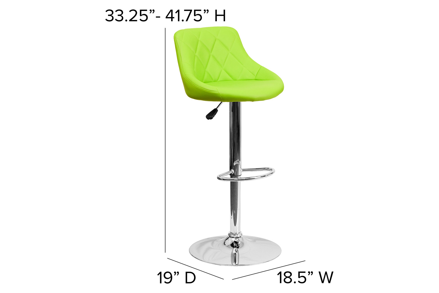 BLNK Dale Contemporary Vinyl Bucket Seat Adjustable Height Bar Stool with Diamond Pattern Back and Chrome Base - Green