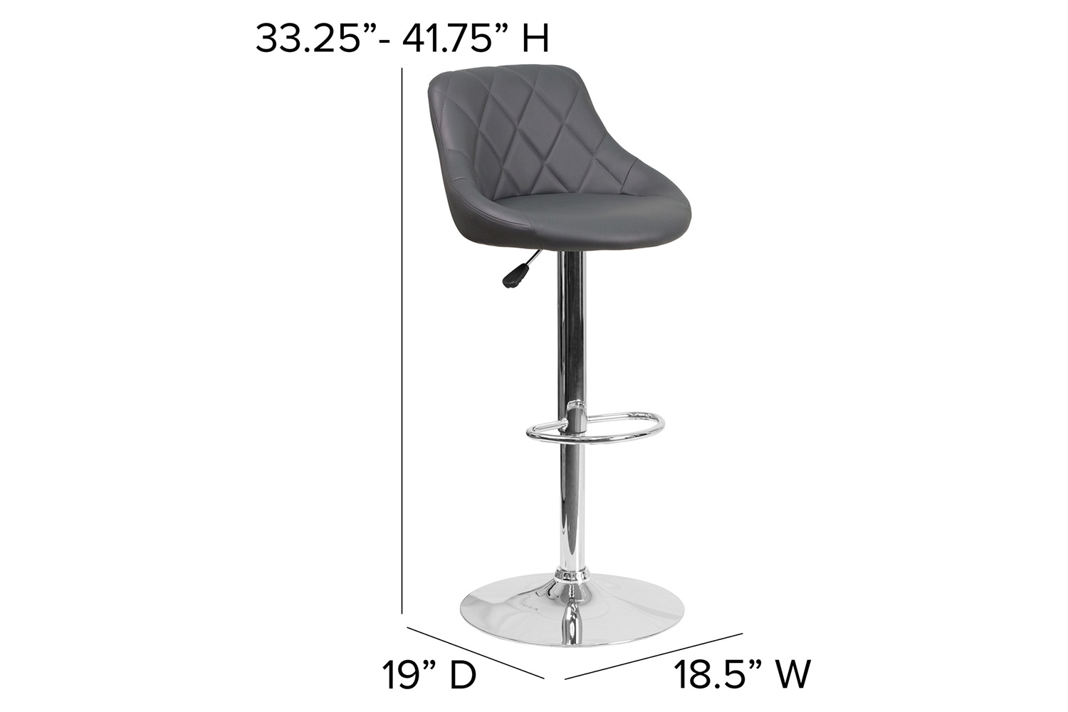 BLNK Dale Contemporary Vinyl Bucket Seat Adjustable Height Bar Stool with Chrome Base - Gray