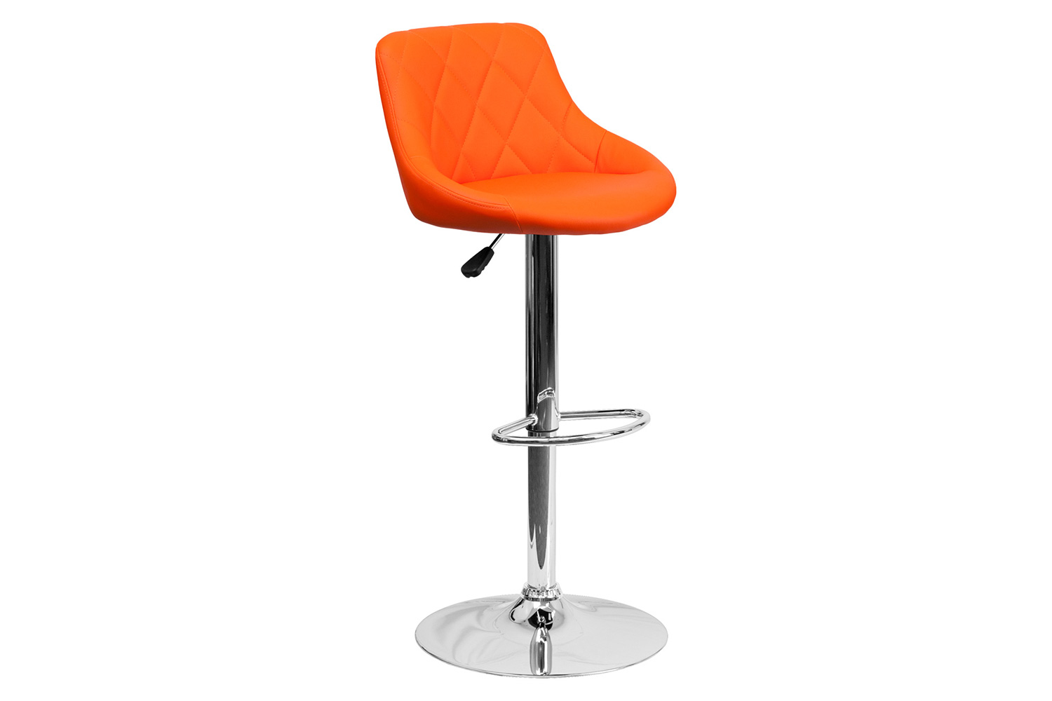 BLNK Dale Contemporary Vinyl Bucket Seat Adjustable Height Bar Stool with Diamond Pattern Back and Chrome Base - Orange