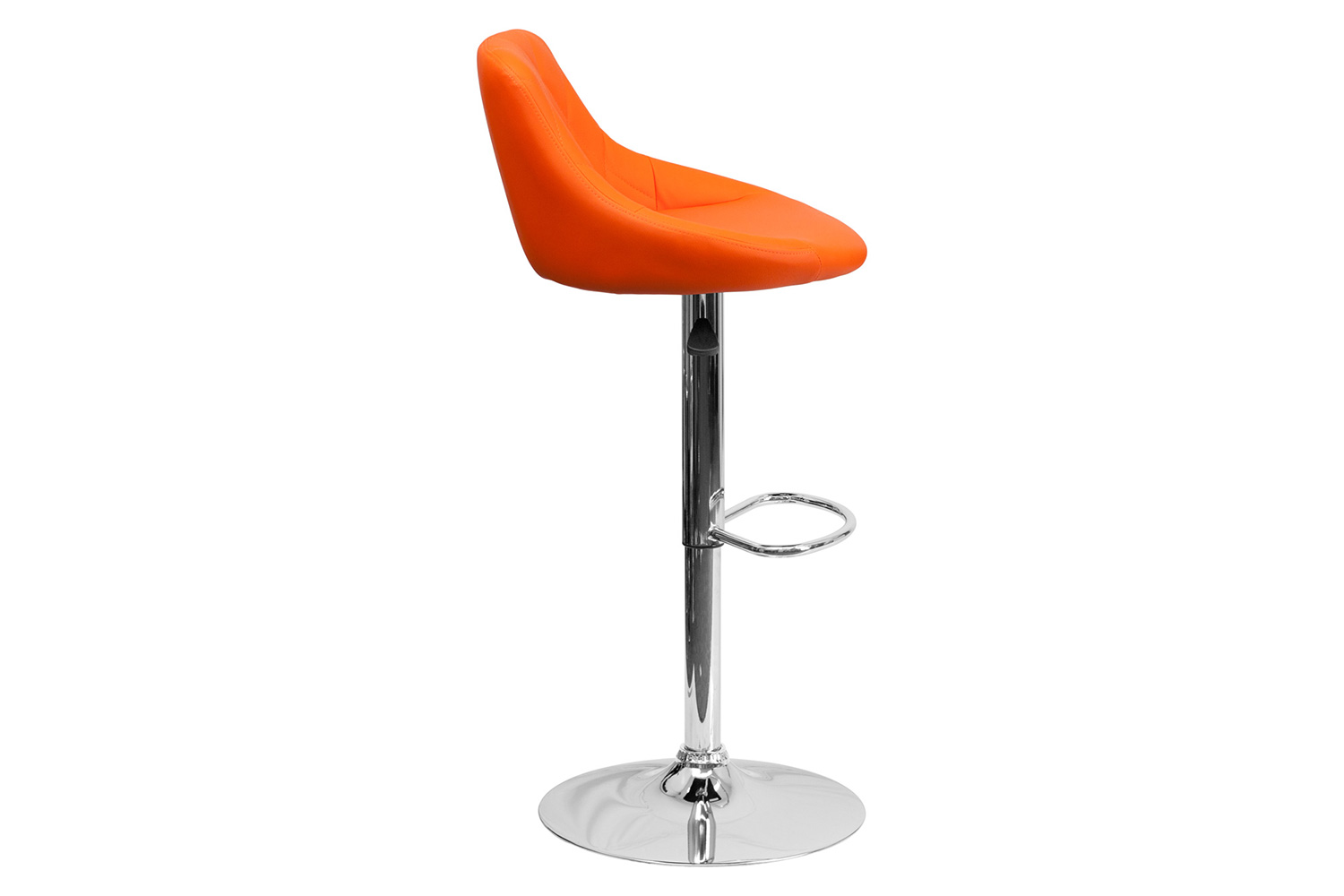 BLNK Dale Contemporary Vinyl Bucket Seat Adjustable Height Bar Stool with Diamond Pattern Back and Chrome Base - Orange