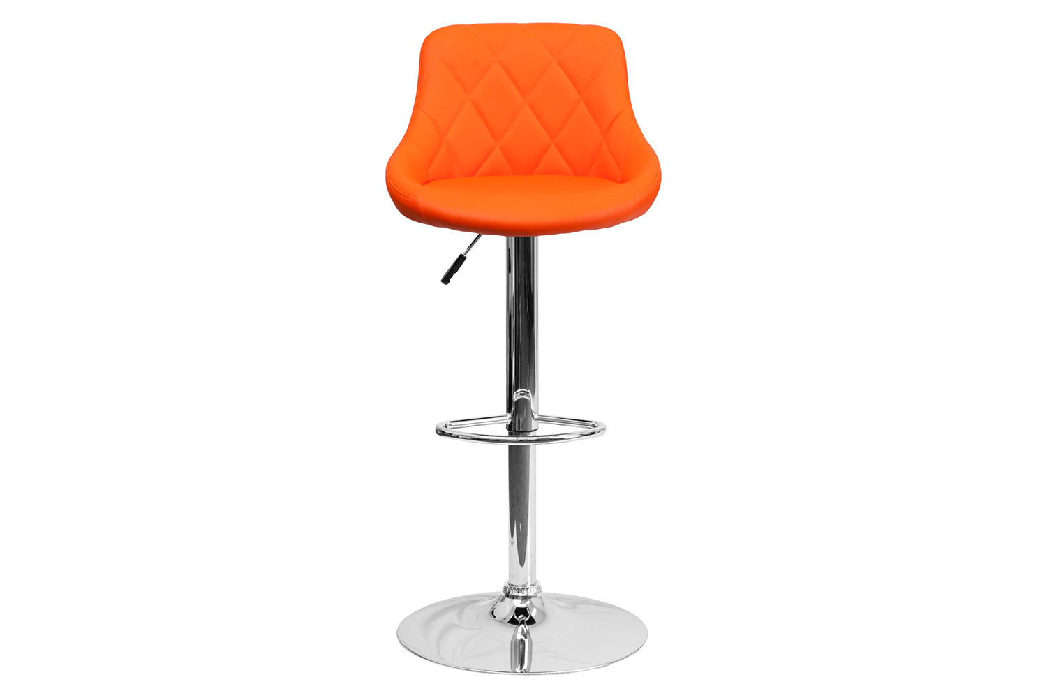 BLNK Dale Contemporary Vinyl Bucket Seat Adjustable Height Bar Stool with Diamond Pattern Back and Chrome Base - Orange