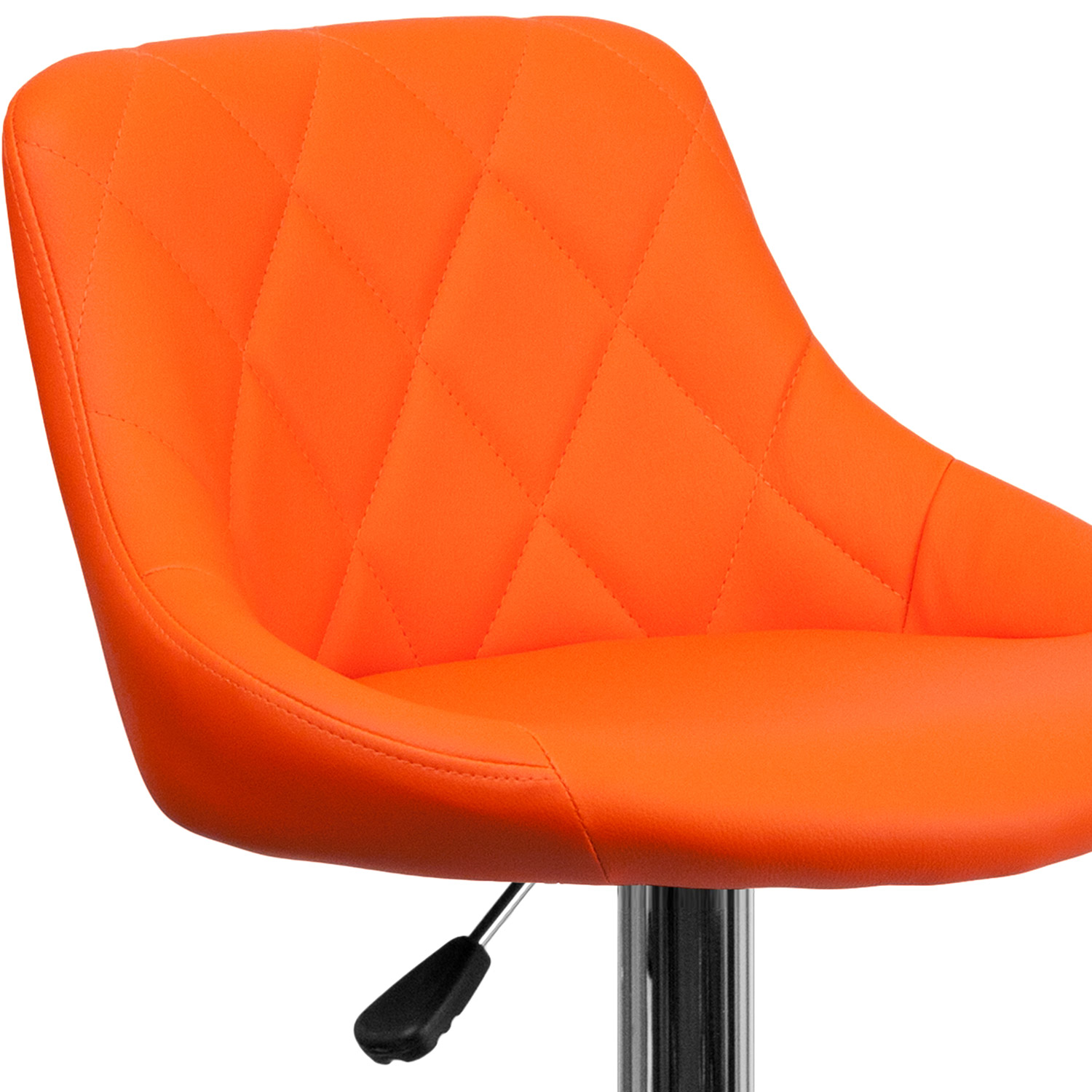 BLNK Dale Contemporary Vinyl Bucket Seat Adjustable Height Bar Stool with Diamond Pattern Back and Chrome Base - Orange