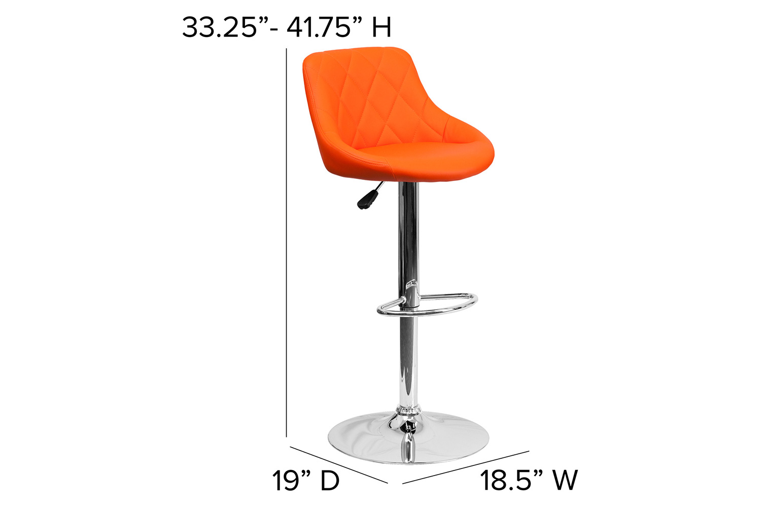 BLNK Dale Contemporary Vinyl Bucket Seat Adjustable Height Bar Stool with Diamond Pattern Back and Chrome Base - Orange