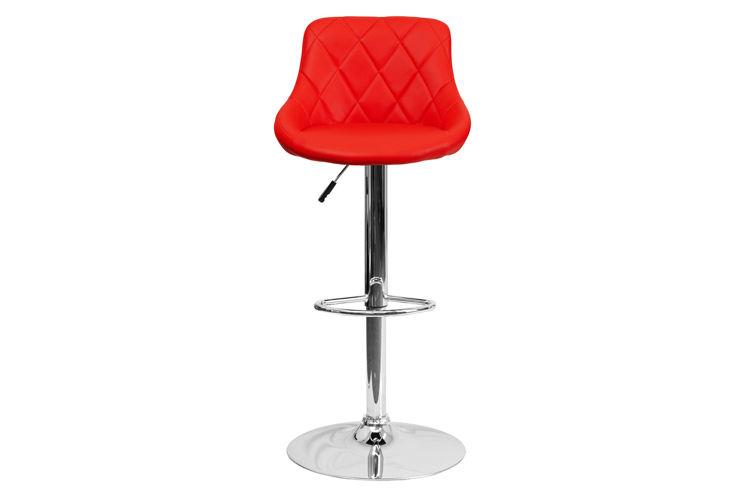 BLNK Dale Contemporary Vinyl Bucket Seat Adjustable Height Bar Stool with Diamond Pattern Back and Chrome Base - Red