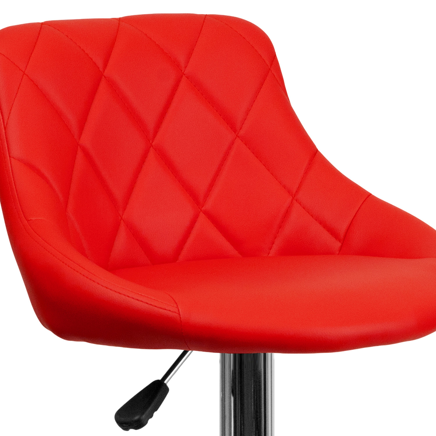 BLNK Dale Contemporary Vinyl Bucket Seat Adjustable Height Bar Stool with Diamond Pattern Back and Chrome Base - Red