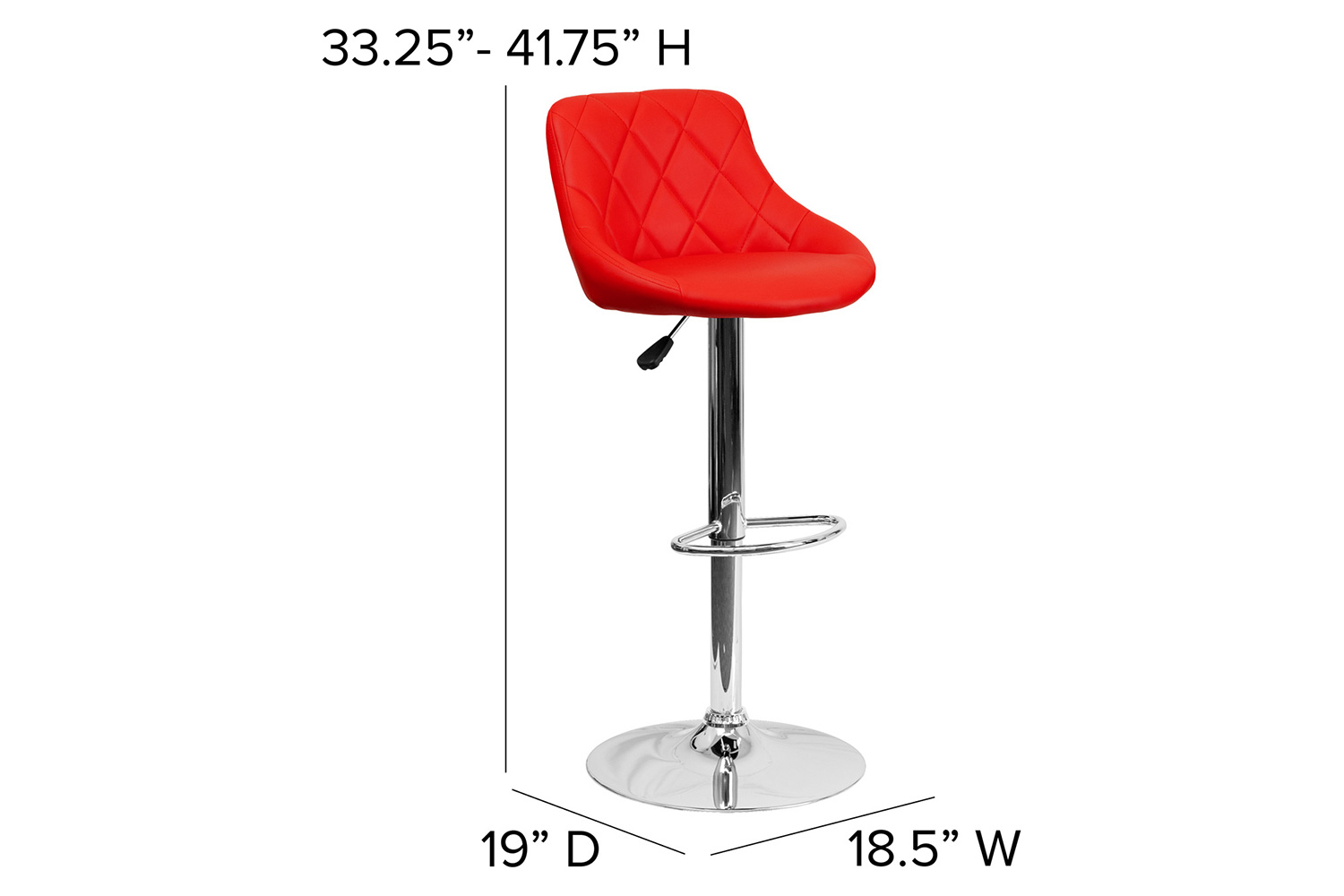 BLNK Dale Contemporary Vinyl Bucket Seat Adjustable Height Bar Stool with Diamond Pattern Back and Chrome Base - Red