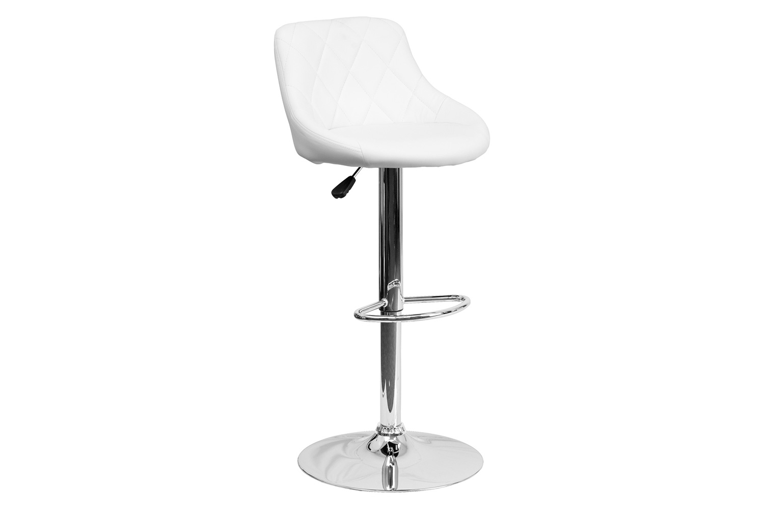 BLNK Dale Contemporary Vinyl Bucket Seat Adjustable Height Bar Stool with Diamond Pattern Back and Chrome Base - White