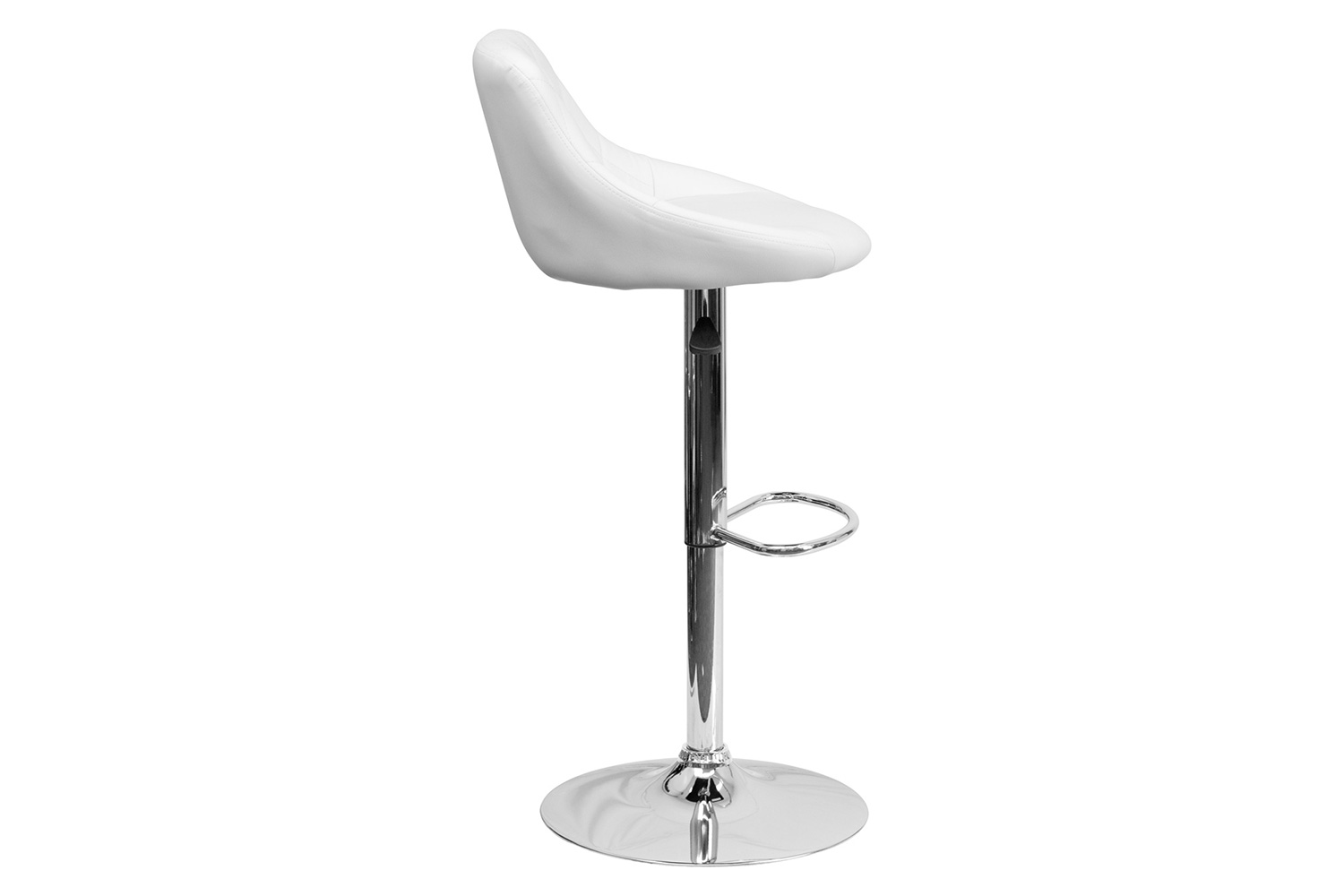 BLNK Dale Contemporary Vinyl Bucket Seat Adjustable Height Bar Stool with Diamond Pattern Back and Chrome Base - White