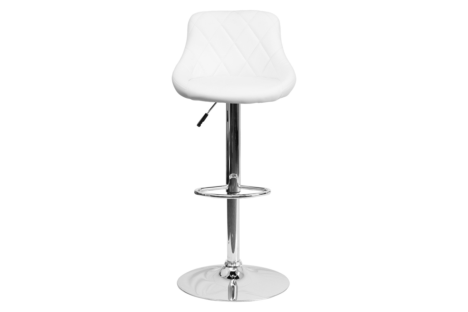 BLNK Dale Contemporary Vinyl Bucket Seat Adjustable Height Bar Stool with Diamond Pattern Back and Chrome Base - White