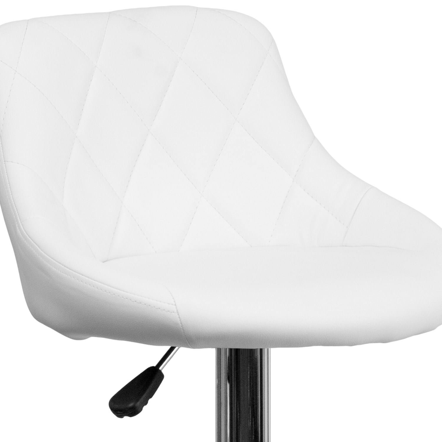 BLNK Dale Contemporary Vinyl Bucket Seat Adjustable Height Bar Stool with Diamond Pattern Back and Chrome Base - White